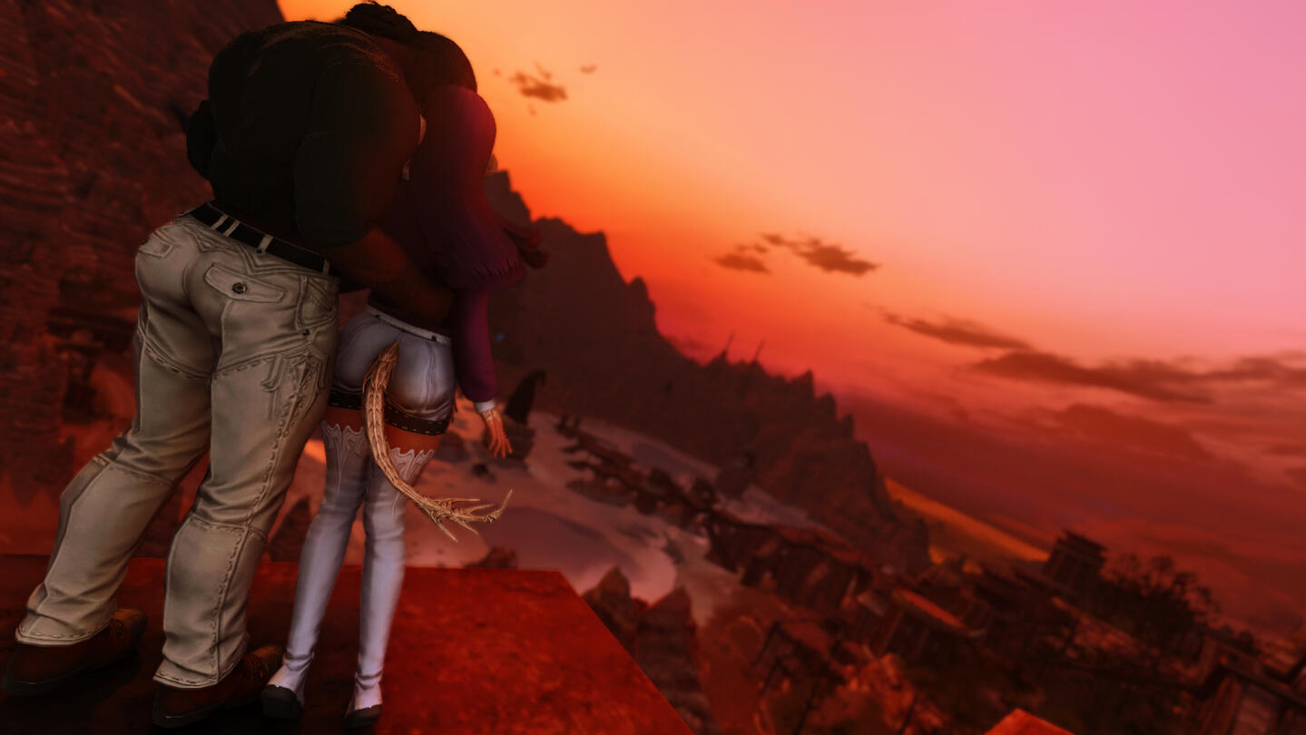 a kiss at sunset.